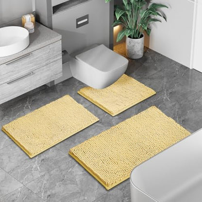Bathroom Rugs Sets 2 Piece Plush Chenille Bath Rugs Non-Slip Bath Mats Absorbent Shaggy Rugs,Bathtub Mat,Bathroom Mats,Washable Bathroom Carpet for Tub, Shower,Washroom-32x20 + 24x16 Light Cream