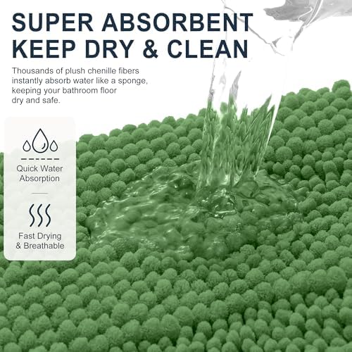 Smiry Thick Small Chenille Bathroom Rugs 24x16, Soft Bath Mat, Olive Green