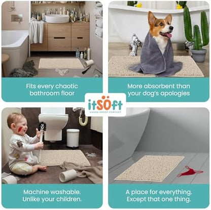 ITSOFT Large Plush Bathroom Rug 47"x21", Absorbent Machine Washable Non Slip Chenille Bath Mats, Quick Dry Bathmat, Bath Rugs for Bath, Shower, Bedroom, or Door Mat, Beige