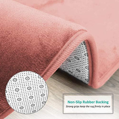 Clara Clark Bathroom Rugs, Velvet Memory Foam Bath Mat, Non-Slip, Machine Washable Bath Rugs - Dries Quickly, Ultra Soft Plush Bath Mats for Bathroom, 20 x 24, Misty Rose