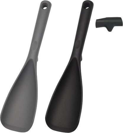 12.6" Extra Long Silicone Spatula Spoon for Nonstick Cookware, Seamless One-Piece Design Cooking Spoon with Built-in Tool Rest for Mixing, Scoop and Scrape, Dishwasher Safe, Black & Gray