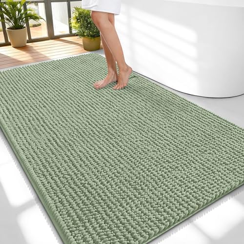 OLANLY Thick Chenille Large Bathroom Rugs Mats 59x35, Sage Green