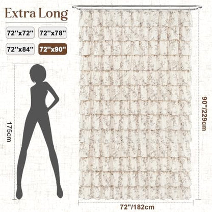 Yinhua Extra Long Farmhouse Ruffle Shower Curtain for Bathroom, 72" Wx90 L