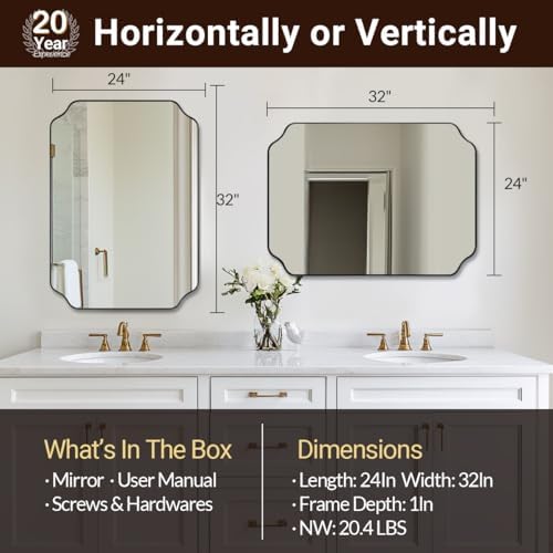 ANDY STAR Brushed Bronze Scalloped Mirror, 24"x32" Bathroom Vanity Mirror, Unique Rectangular Bathroom Mirror with Stainless Steel Metal Framed, Wall Mounted Decorative Mirror (Horizontal/Vertical)
