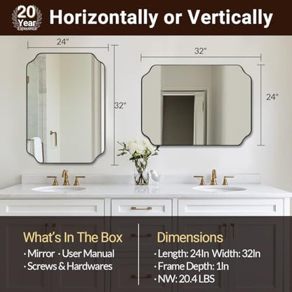 ANDY STAR Brushed Bronze Scalloped Mirror, 24"x32" Bathroom Vanity Mirror, Unique Rectangular Bathroom Mirror with Stainless Steel Metal Framed, Wall Mounted Decorative Mirror (Horizontal/Vertical)