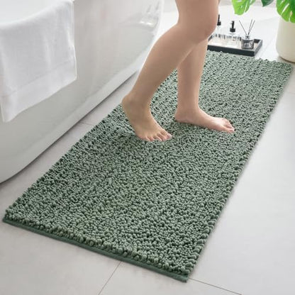 Bathroom Rugs Non Slip Washable 55x24, Extra Thick Soft Chenille Absorbent Bath Mat, High Density Barrier Non Slip Backing, Quick Dry Plush Shaggy Floor Carpet for Tub&Shower, Sage Green