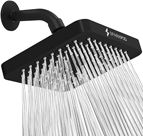 SparkPod Rain Shower Head, 6 Inch Square, Midnight Black Matte Finish