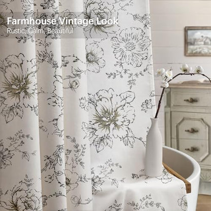 Farmhouse Floral Vintage Shower Curtain for Bathroom, Black and Tan Taupe