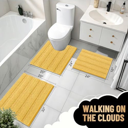 OLANLY Thick Bathroom Rugs 36x24, Soft Chenille Striped Bath Rugs, Yellow