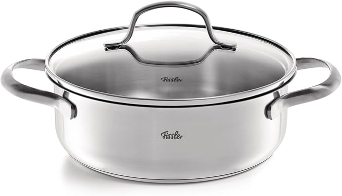 Fissler San Francisco 5-Piece Stainless Steel Saucepan Set with Glass Lids Suitable for Induction Cookers All Hob Types (3 Saucepans, 1 Stewing Pot, 1 Saucepan Without Lid)
