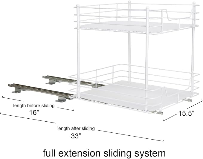Household Essentials White Steel Two-Tier Pantry Organizer with Clean Lined Plastic Accents