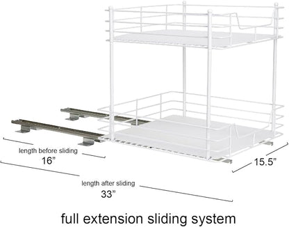 Household Essentials White Steel Two-Tier Pantry Organizer with Clean Lined Plastic Accents