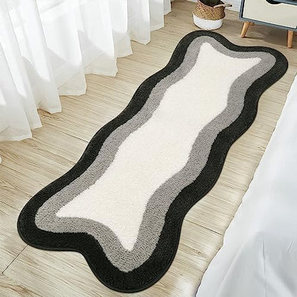 HAOCOO Microfiber Bathroom Runner Rug, 18x47 inch Non Slip Long Rug Runner, Washable Luxury Soft Absorbent Carpet Funny Decor for Shower Kitchen Entryway Bedroom Black/Grey