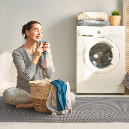 ZALL Grey Waffle Bath Mat,Super Absorbent Non Slip Long Bathroom Runner Rug,Gray 24X72inch,Machine Washable Ultra Soft Floor Mats