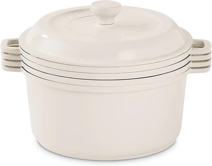 Dash Stacks 16-Piece Ceramic Nonstick Cookware Set with Electric Burner, Pots and Pans Set, Stackable Nesting Kitchen Pots and Pans, Small Kitchen, Oven Safe, Cream