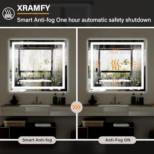 XRAMFY 40"X40" LED Bathroom Mirror, Backlit + Front Lit Wall Mirror