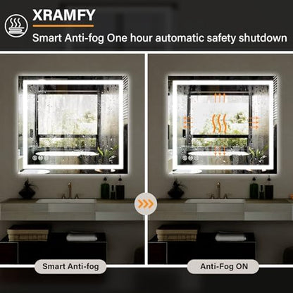 XRAMFY 40"X40" LED Bathroom Mirror, Backlit + Front Lit Wall Mirror