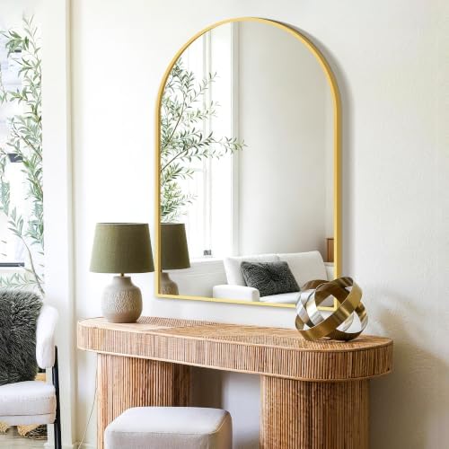 FICTOR 26" x 38" Arched Bathroom Vanity Mirror for Over Sink, Gold