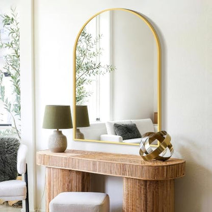 FICTOR 26" x 38" Arched Bathroom Vanity Mirror for Over Sink, Gold