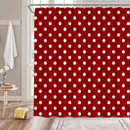Polka Dot Shower Curtain Red White Retro Spot Vintage Fabric Decorative Bathroom Curtains with Hooks,75" Wx70 H