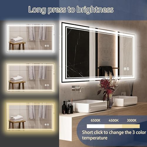 28“ x 40” LED Mirror for Bathroom, Dimmable 3 Colors, Fogless