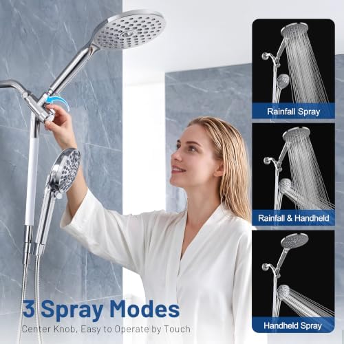 MakeFit Dual Filtered Rain Shower Head Combo, Handheld Shower Head with Adjustable Bar - Rainfall Shower Head And Showerhead with Filter for Hard Water - Removes Chlorine