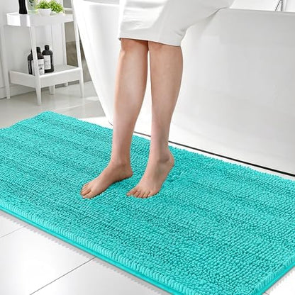 OLANLY Thick Bathroom Runner Rugs 59x24, Soft Chenille Long Bath Rugs, Teal