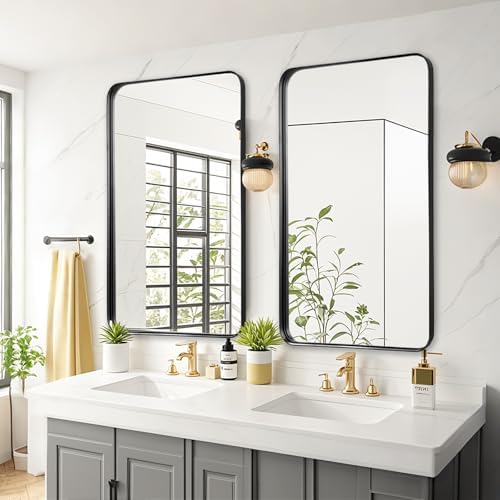 Black Bathroom Vanity Mirror Over Sink 20x40, Large Wall Rectangle Mirror