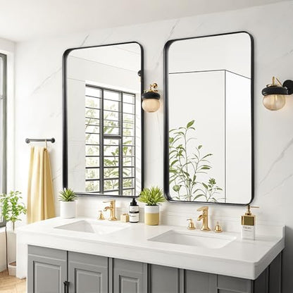 Black Bathroom Vanity Mirror Over Sink 20x40, Large Wall Rectangle Mirror