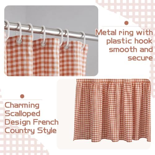HunnmingRe Ruffle Hem Gingham Shower Curtain, Orange Farmhouse