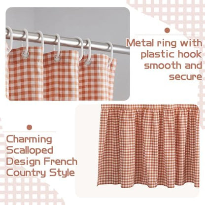 HunnmingRe Ruffle Hem Gingham Shower Curtain, Orange Farmhouse