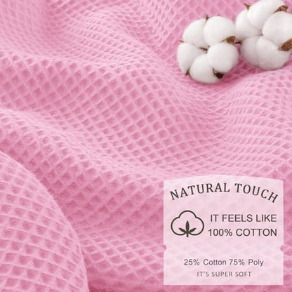 Waffle Weave Shower Curtain Heavyweight Cotton Fabric Pink 72Wx72L