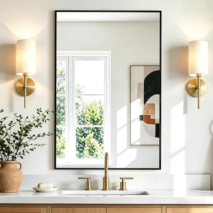 Rectangular Bathroom Mirror, 30"x20" Black Metal Framed Vanity Mirror