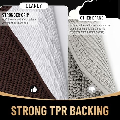 OLANLY Thick Chenille Bathroom Runner Rugs 70x24, Absorbent Bath Mat, Brown