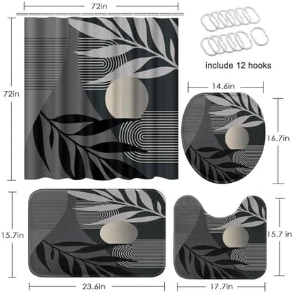 Bathroom Set with Shower Curtain and Rug 4 Pcs Mid Century Abstract