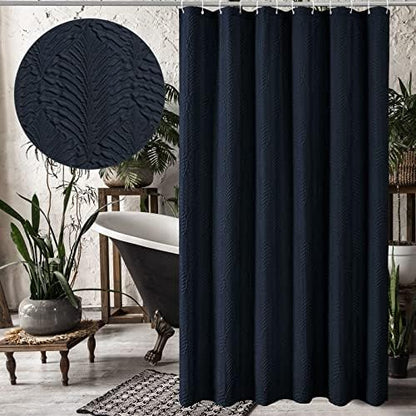 Gibelle Navy Blue Shower Curtain for Bathroom, 3D Embossed Textured Fabric Shower Curtain, Modern Farmhouse Chic Soft Cloth Shower Curtain Set with Hooks, 72x72