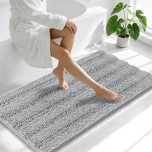 Smiry Thick Chenille Bathroom Runner Rugs 59x20, Soft Bath Mat, Light Grey