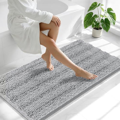 Smiry Thick Chenille Bathroom Runner Rugs 59x20, Soft Bath Mat, Light Grey