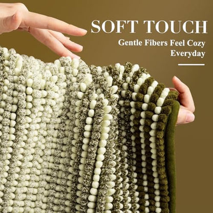 BSICPRO Bathroom Rugs, 20x32 Chenille Bath Mats, Olive Green