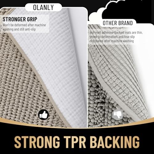 OLANLY Thick Chenille Bathroom Runner Rugs Mats 44x24, Warm Taupe