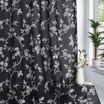 MitoVilla Black White Cotton Floral Shower Curtain for Bathroom, 72 x 72