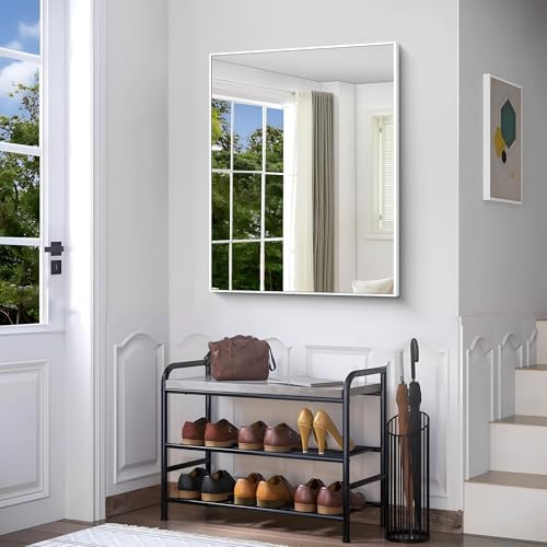 BONEWEI White Bathroom Mirror,30x36 inch Wall Mirror for Bathroom Wall Mounted,Rectangle Mirror for Bathroom Over Sink,Modern Metal Frame for Living Room,Bedroom Entryway,Horizontal/Vertical
