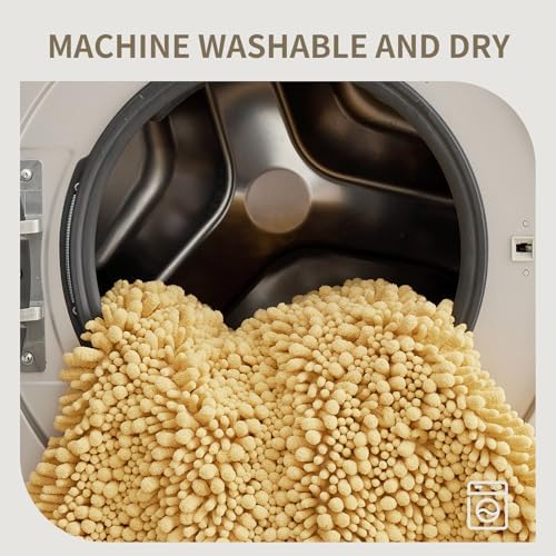 Bathroom Rugs Non Slip Washable 36x24, Extra Thick Soft Chenille Absorbent Bath Mat, High Density Barrier Non Slip Backing, Quick Dry Plush Shaggy Floor Carpet for Tub&Shower, Yellow
