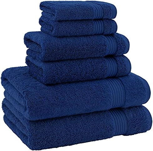 American Veteran 100% Cotton Turkish 6 Piece Luxury Towel Set - 2 Bath, 2 Hand, 2 Washcloths in Navy Blue