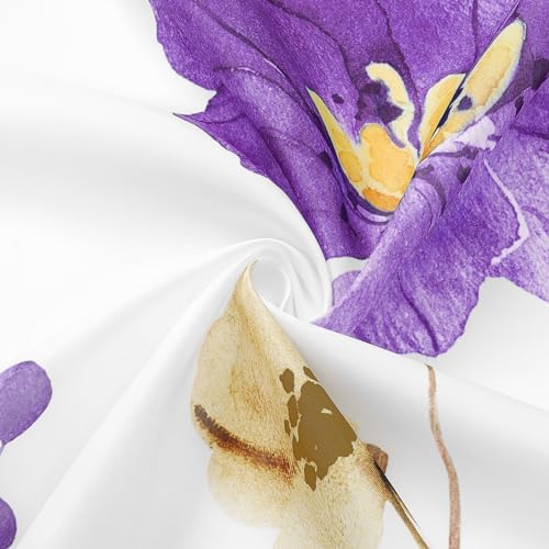 Gibelle Purple Yellow Watercolor Floral Fabric Shower Curtain, 72x72