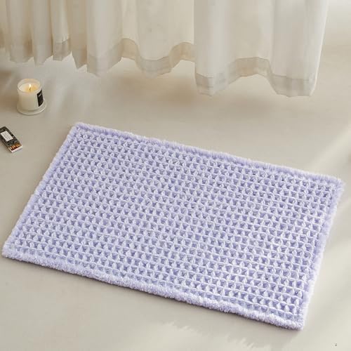 TYUU Waffle Bath Mat, Small Cute Bathroom Rug Non Slip 24x16 Lavender Cream