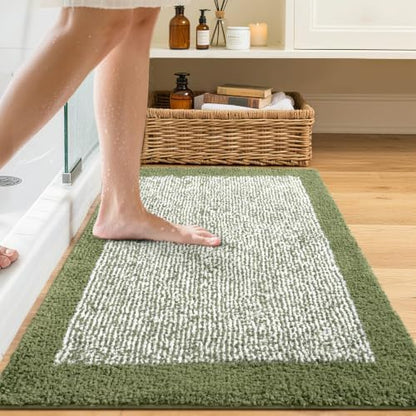 36x24 Bathroom Rugs Non Slip Washable, Soft Absorbent Bath Mat Olive Green