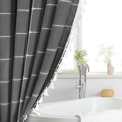 Gibelle Charcoal Grey Boho Farmhouse Shower Curtain for Bathroom 72x72