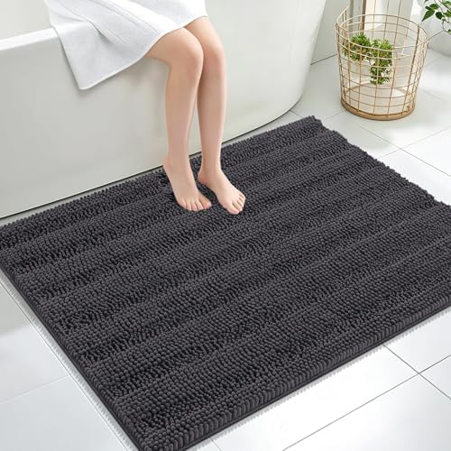 OLANLY Thick Large Bathroom Rugs 40x32, Soft Chenille Bath Rugs, Dark Grey
