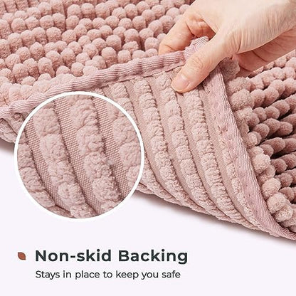 FRESHMINT Chenille Bathroom Rugs Mat 32”x20”, Non-Slip Bath Mat for Bathroom Floor & Bathtub, Washable Soft Shower Shag Bath Rugs, Fluffy Thick Water Absorbent Microfiber Shower Mat, Dusty Pink